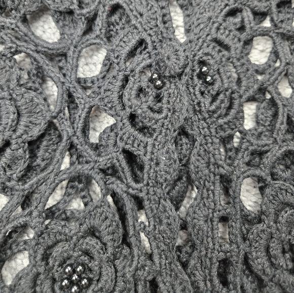 Vintage Crochet Beaded Black Vest Floral Handmade Cotton M L - Picture 5 of 7